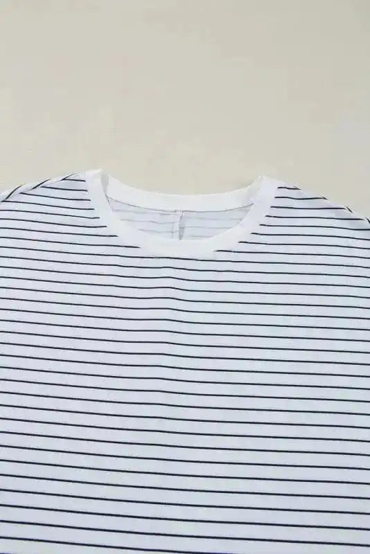 T Shirt Dresses Striped Ruffle Mini T-Shirt Dress - White