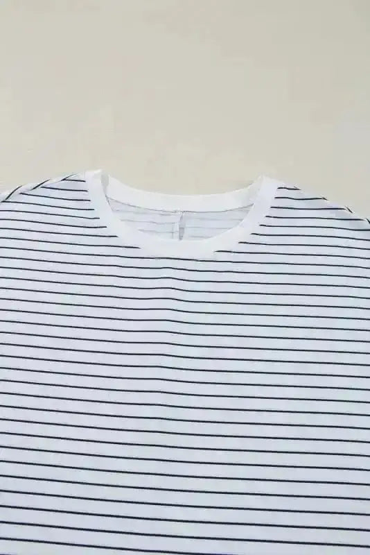 T Shirt Dresses Striped Ruffle Mini T-Shirt Dress - White
