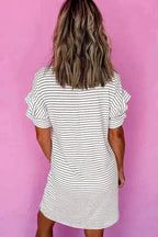 T Shirt Dresses Striped Ruffle Mini T-Shirt Dress - White