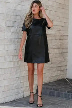 T Shirt Dresses Vegan Leather T-shirt Dress - Loose Fit