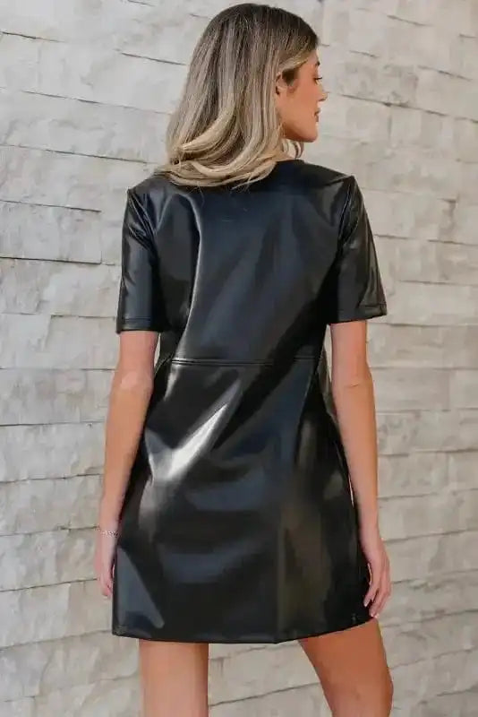 T Shirt Dresses Vegan Leather T-shirt Dress - Loose Fit