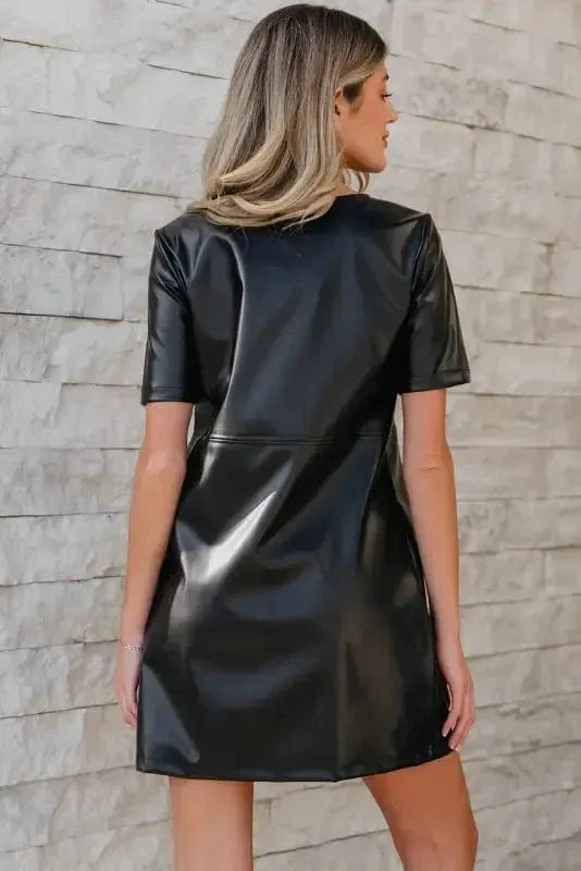 T Shirt Dresses Vegan Leather T-shirt Dress - Loose Fit
