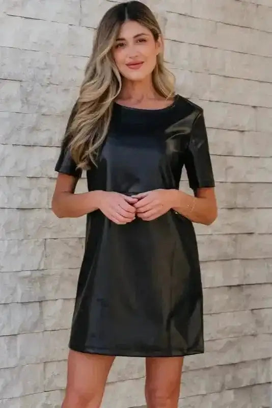 T Shirt Dresses Vegan Leather T-shirt Dress - Loose Fit