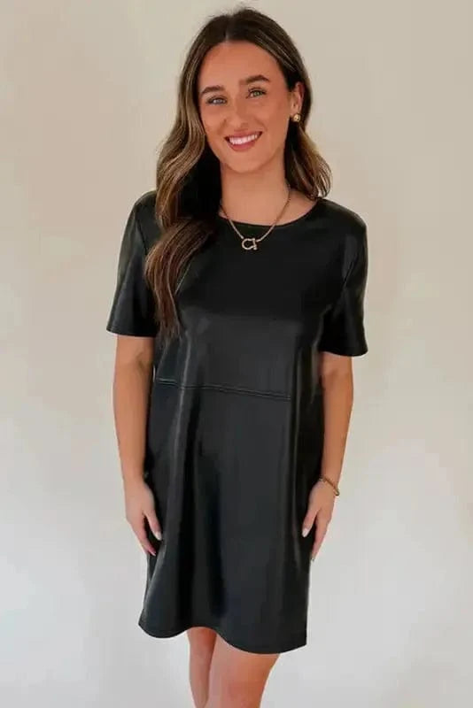 T Shirt Dresses Vegan Leather T-shirt Dress - Loose Fit