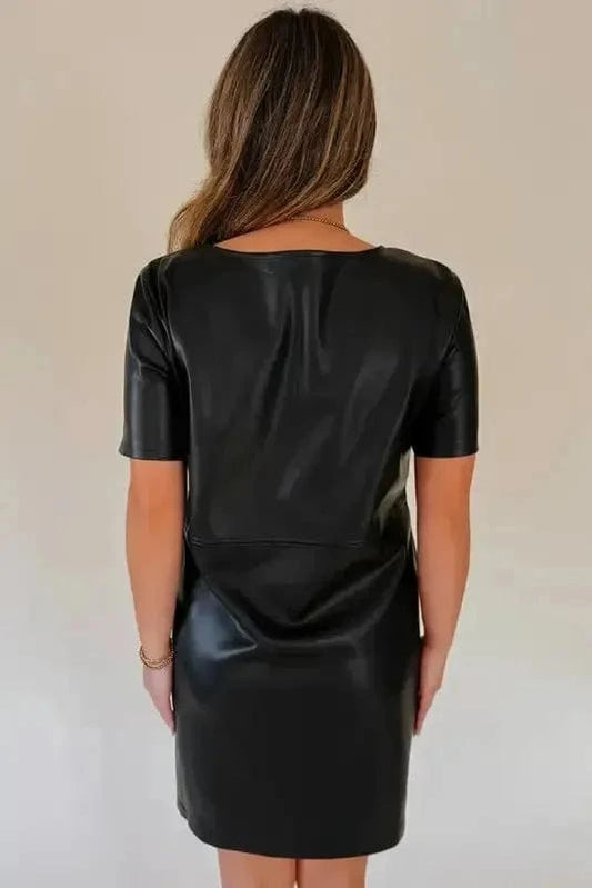 T Shirt Dresses Vegan Leather T-shirt Dress - Loose Fit