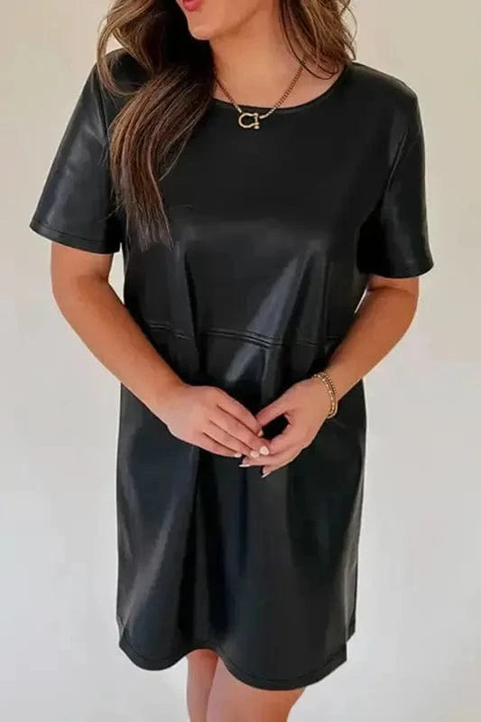 T Shirt Dresses Vegan Leather T-shirt Dress - Loose Fit