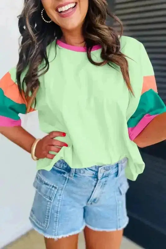 T-Shirts Green / S / 95%Cotton+5%Elastane Oversized Stitched Top