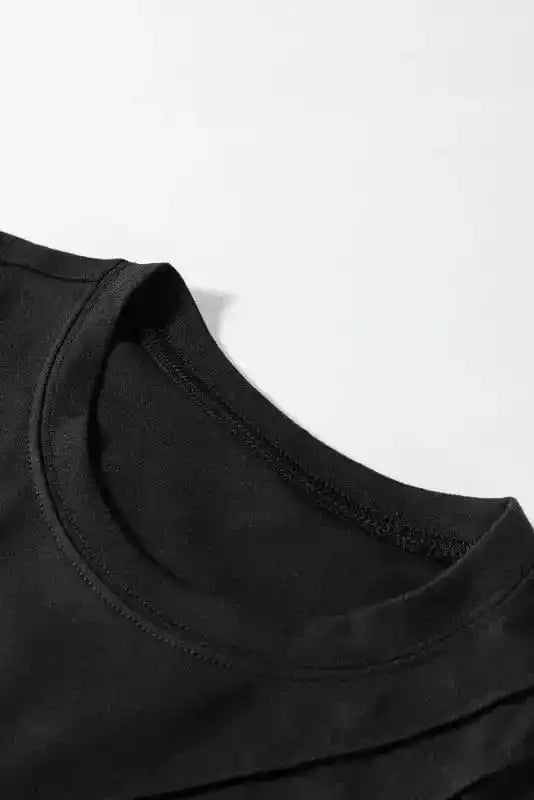 Tank Tops Black Crew Neck Pleated Tank Top