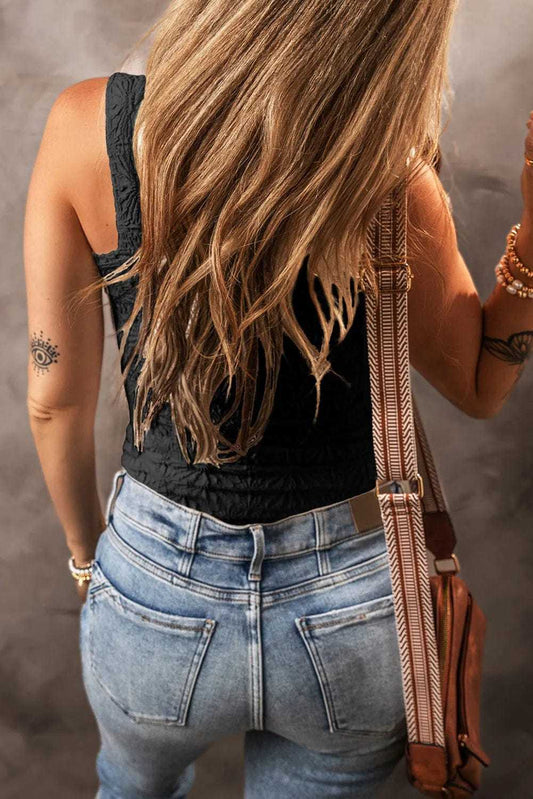 Tank Tops Black Floral Jacquard Tank Top