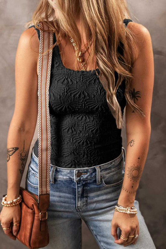 Tank Tops Black / XL / 65%Polyester+30%Viscose+5%Elastane Black Floral Jacquard Tank Top