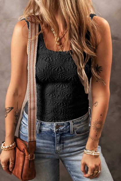 Tank Tops Black / XL / 65%Polyester+30%Viscose+5%Elastane Black Floral Jacquard Tank Top