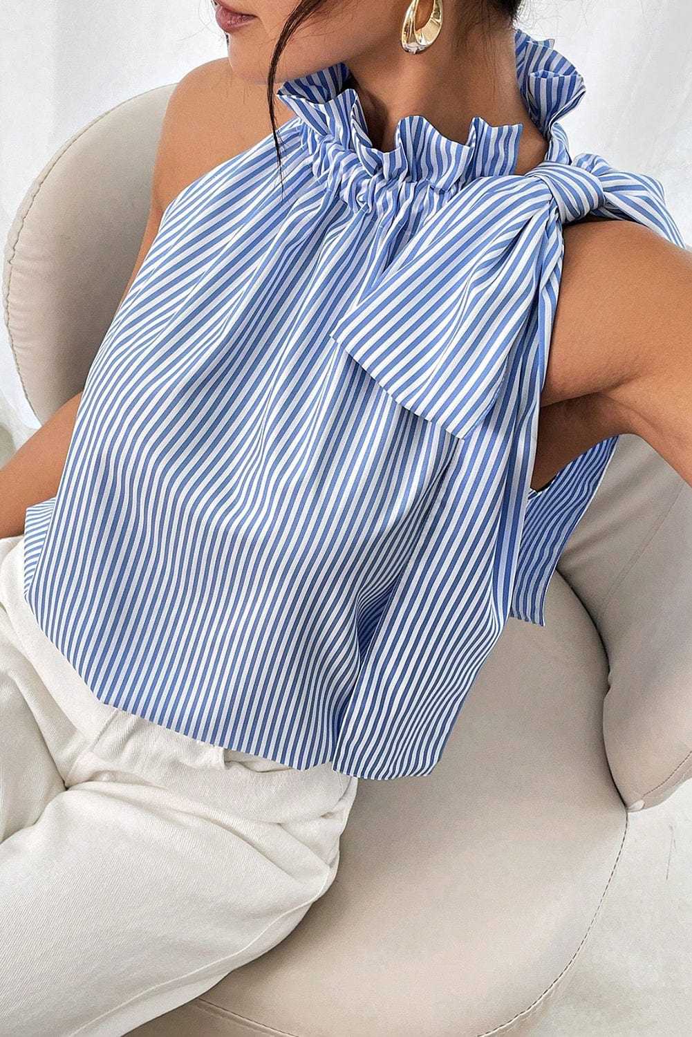 Tank Tops Celeste Frill-Tie Sleeveless Blouse