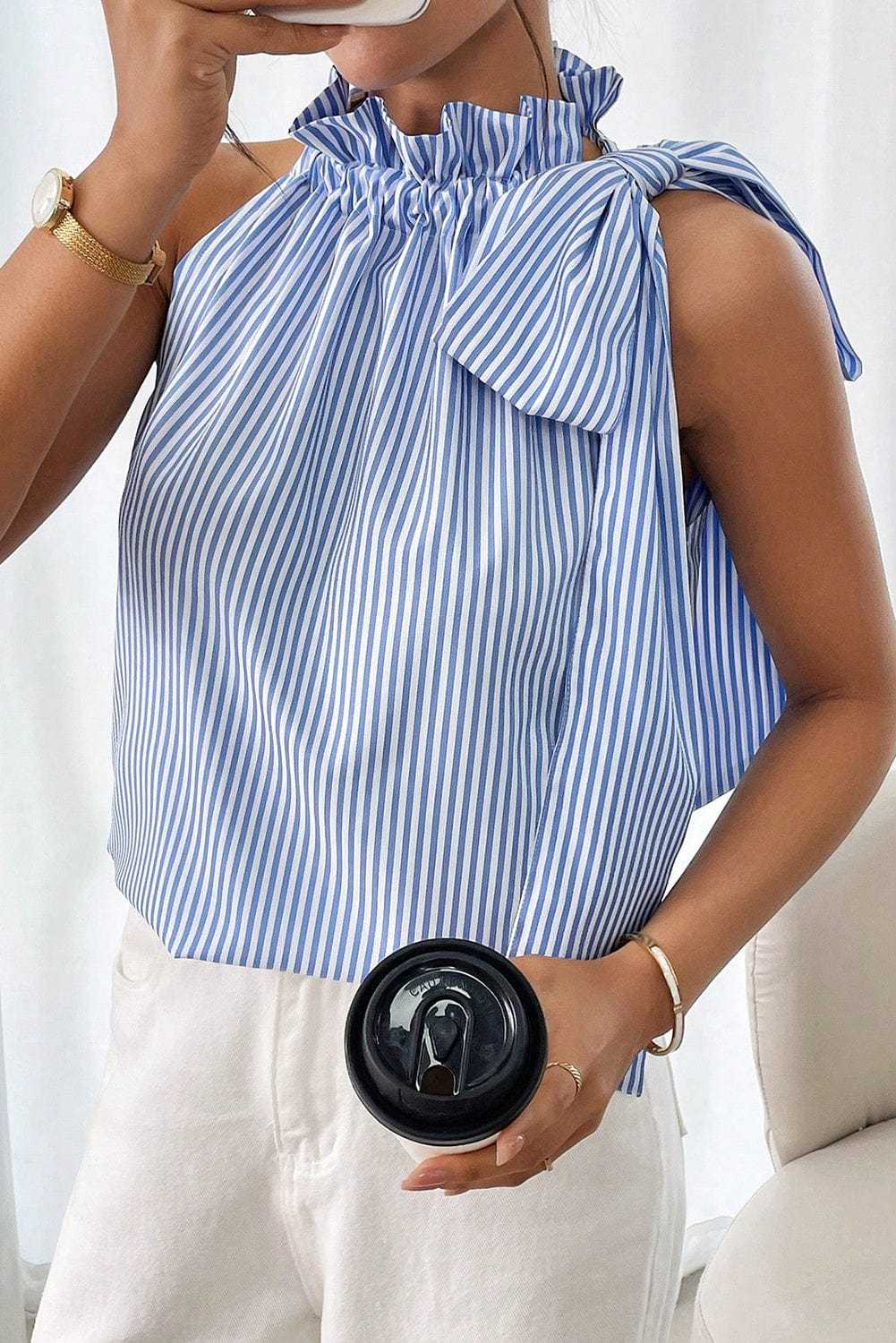 Tank Tops Celeste Frill-Tie Sleeveless Blouse