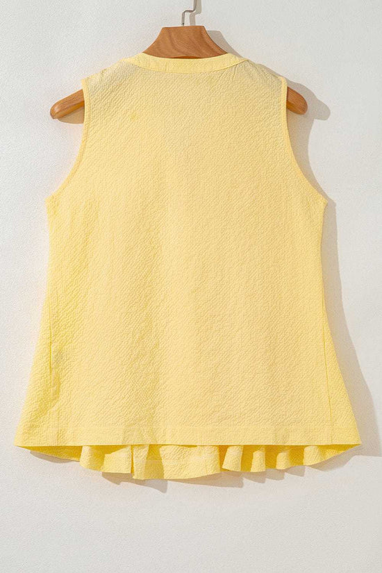 Tank Tops Fashionfitz Yellow Pleated Tank Top for Women