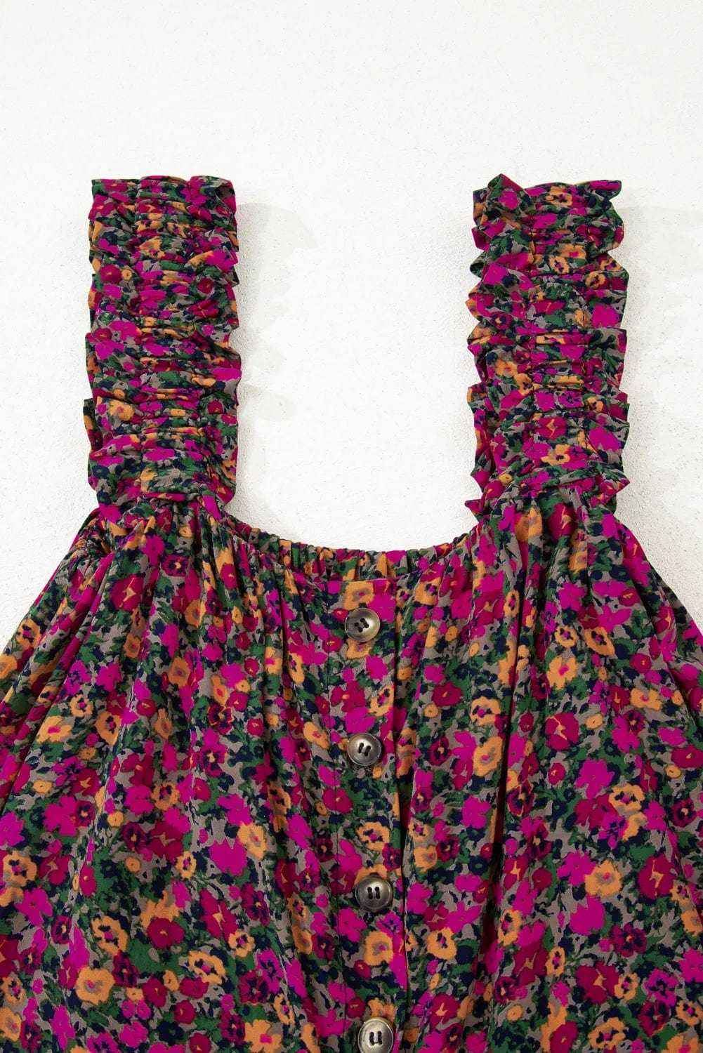 Tank Tops Floral Tank Top - Rose Boho Frilled Straps