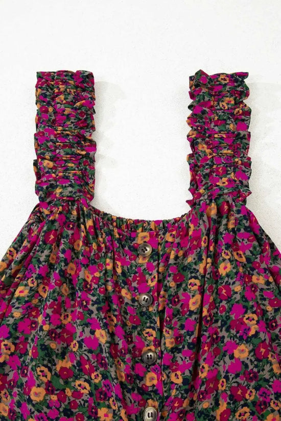 Tank Tops Floral Tank Top - Rose Boho Frilled Straps