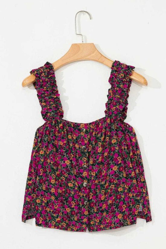 Tank Tops Floral Tank Top - Rose Boho Frilled Straps