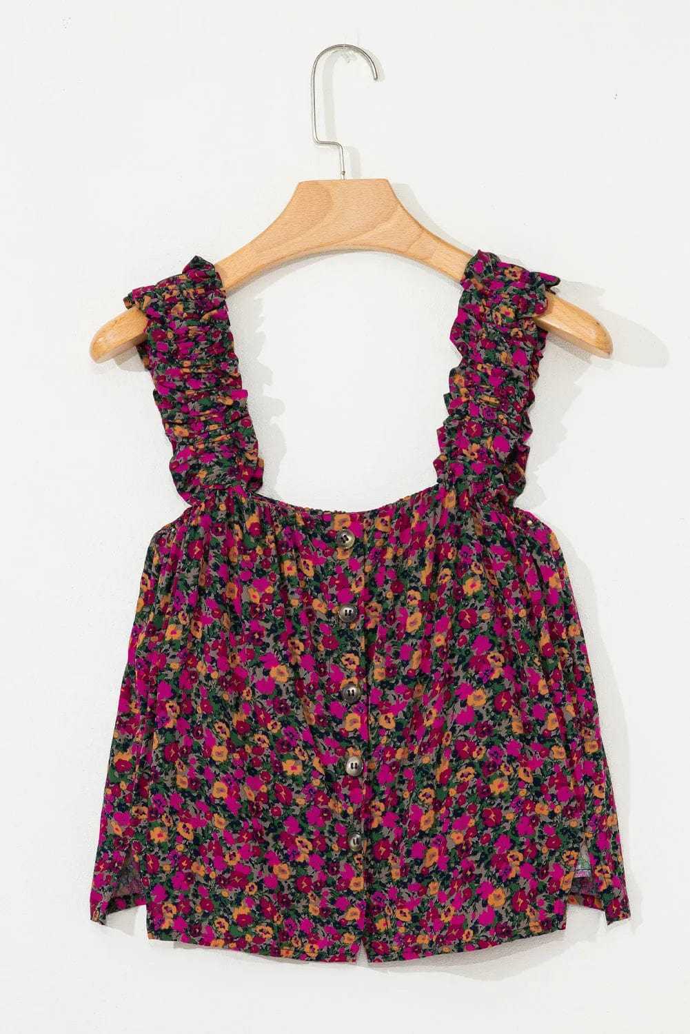 Tank Tops Floral Tank Top - Rose Boho Frilled Straps