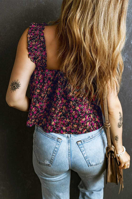 Tank Tops Floral Tank Top - Rose Boho Frilled Straps