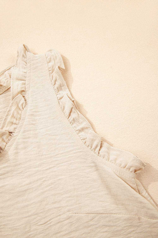 Tank Tops Frilly Trim Tank Top in Parchment – Feminine, Wrinkle-Resistant, Vegan-Friendly