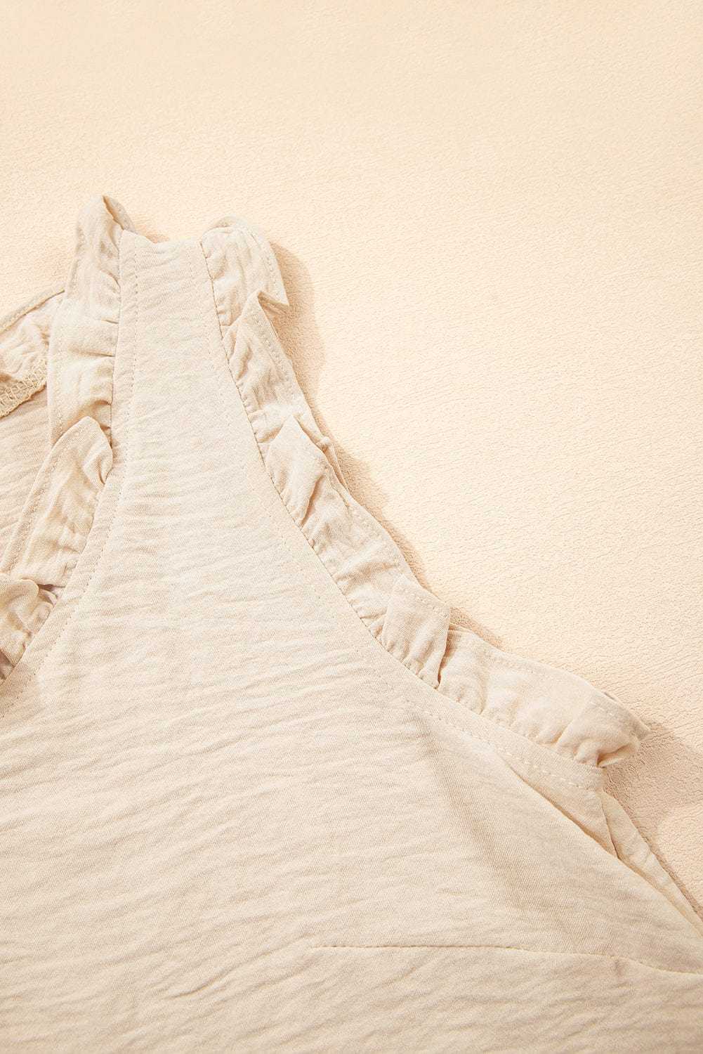 Tank Tops Frilly Trim Tank Top in Parchment – Feminine, Wrinkle-Resistant, Vegan-Friendly