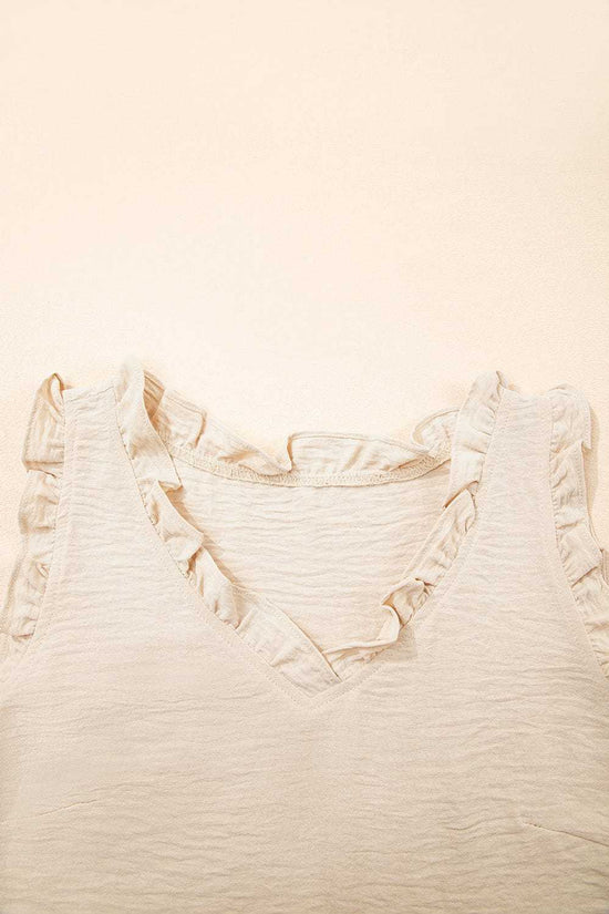 Tank Tops Frilly Trim Tank Top in Parchment – Feminine, Wrinkle-Resistant, Vegan-Friendly