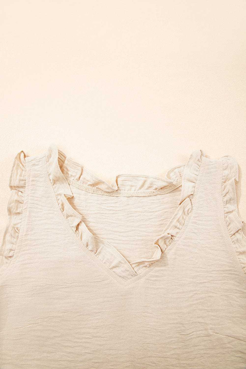Tank Tops Frilly Trim Tank Top in Parchment – Feminine, Wrinkle-Resistant, Vegan-Friendly