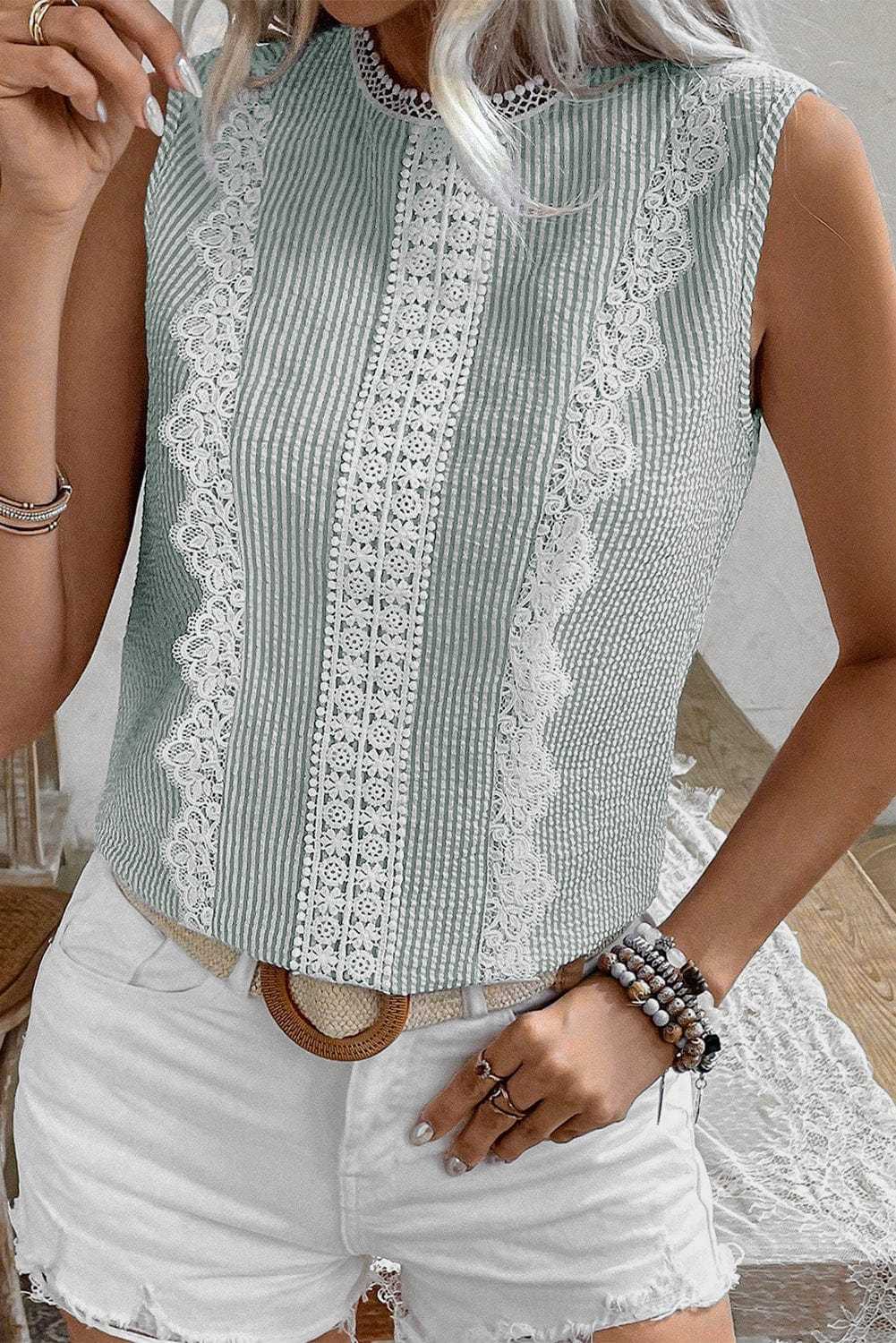 Tank Tops Lace Stripe Tank Top