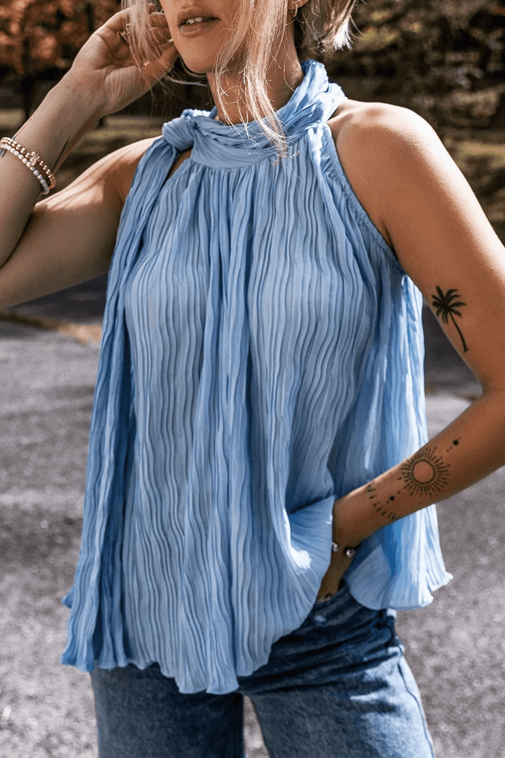 Tank Tops Myosotis / S / 100%Polyester Tied Elegance Pleated Top