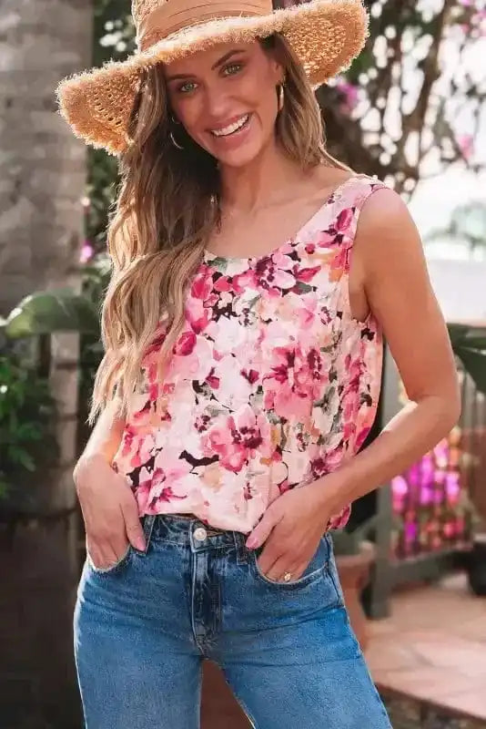 Tank Tops Pastel Backless Floral Top