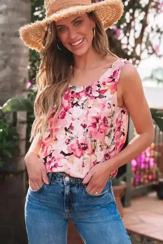 Tank Tops Pastel Backless Floral Top