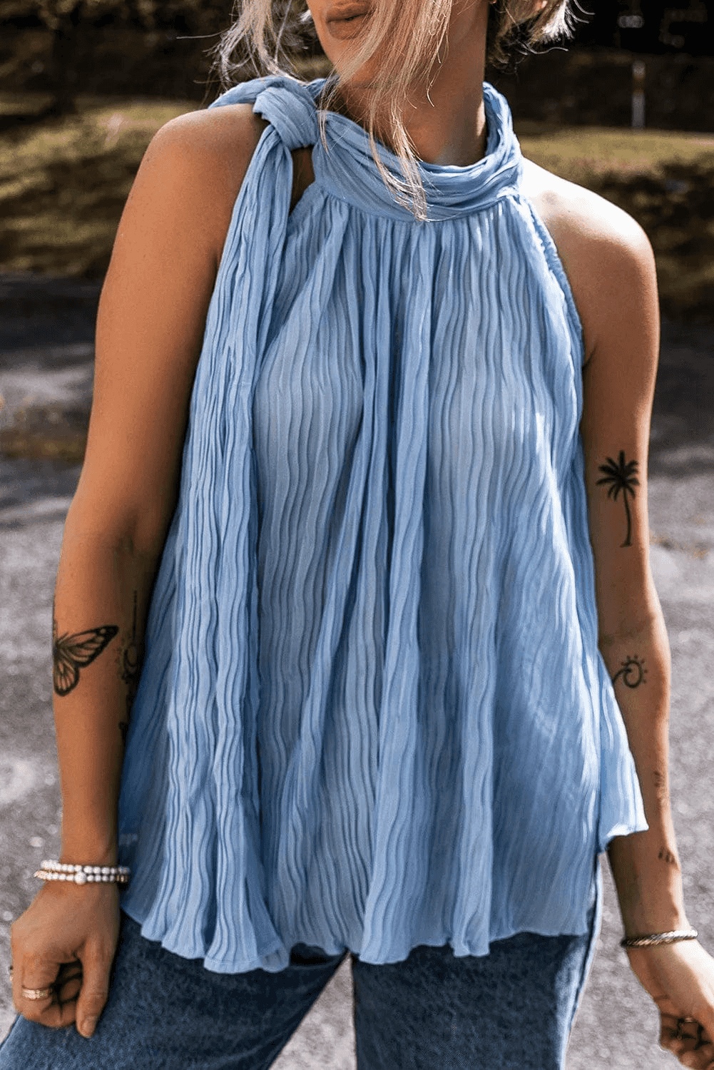 Tank Tops Tied Elegance Pleated Top