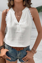 Tank Tops White / S / 100%Cotton White Lace Trim Tank Top