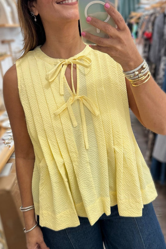 Tank Tops Yellow Cream / S / 100%Polyester Fashionfitz Yellow Pleated Tank Top for Women