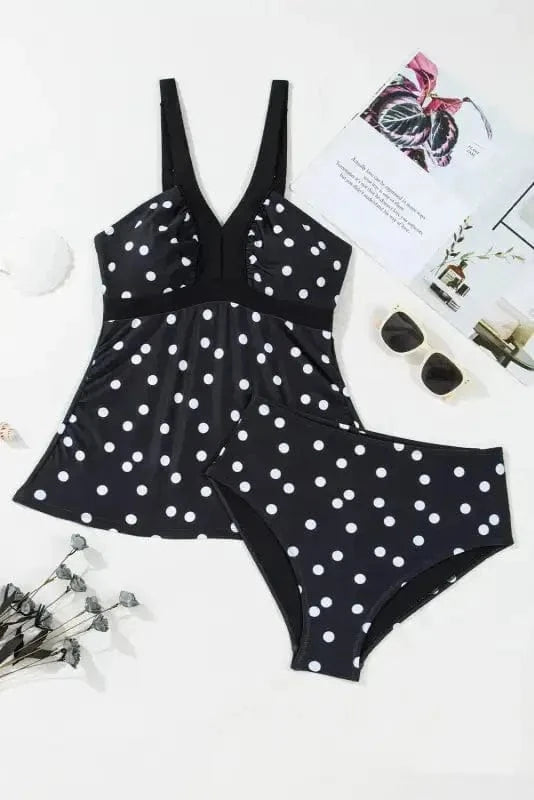 Tankinis Black Polka Dot Tankini Set