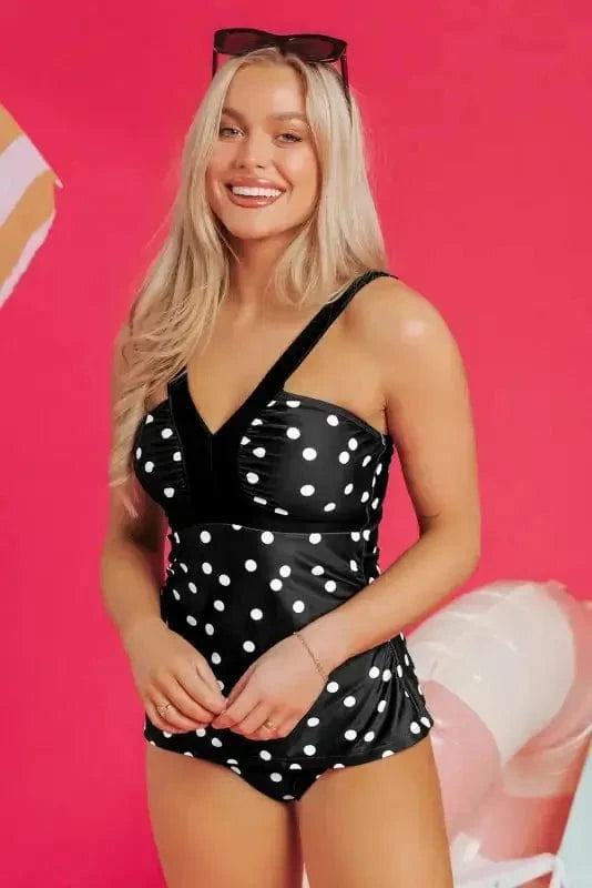 Tankinis Black Polka Dot Tankini Set