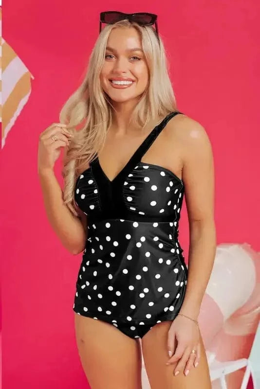 Tankinis Black / S / 82%Polyamide+18%Elastane Black Polka Dot Tankini Set