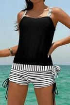 Tankinis Black / S / 85%Polyester+15%Elastane Monochrome Striped Tankini Set