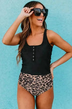 Tankinis Black Square Neck Tankini Set – Sleeveless Swimwear