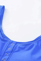 Tankinis Blue Square Neck Sleeveless Fashion Print Tankini Set