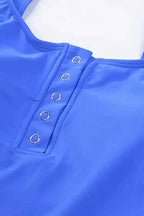 Tankinis Blue Square Neck Sleeveless Fashion Print Tankini Set