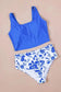 Tankinis Blue Square Neck Sleeveless Fashion Print Tankini Set