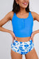 Tankinis Blue Square Neck Sleeveless Fashion Print Tankini Set