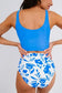 Tankinis Blue Square Neck Sleeveless Fashion Print Tankini Set