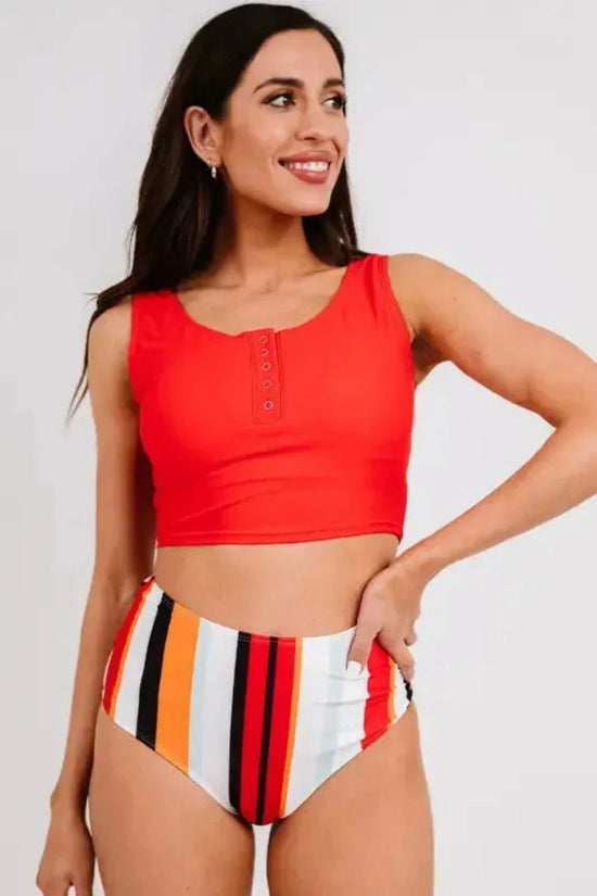 Tankinis Leopard Print Snap Button Sleeveless Tankini