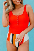 Tankinis Leopard Print Snap Button Sleeveless Tankini