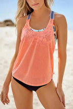 Tankinis Orange / 3X / 82%Nylon+18%Spandex Orange Printed Splicing Racerback Tankini