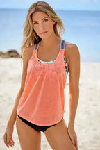 Tankinis Orange Printed Splicing Racerback Tankini