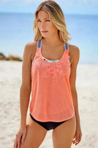 Tankinis Orange Printed Splicing Racerback Tankini