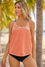 Tankinis Orange Printed Splicing Racerback Tankini